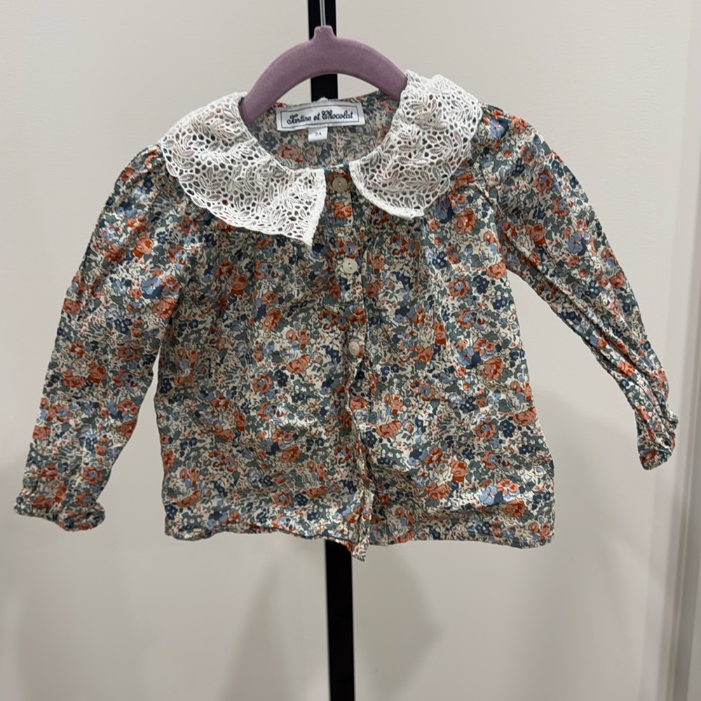 Tartine et chocolat 2T floral blouse with lace collar - Picture 3 of 4